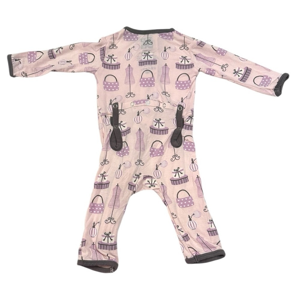 KicKee Pants Bamboo Pajamas 0-3M Purple Print, Shoulder to Stride 14” - Picture 2 of 3
